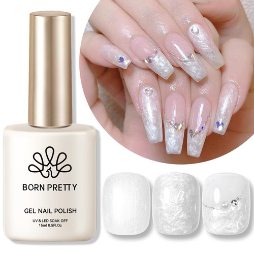 Born Pretty Pearl Gel Nail Polish White Pearlescent Shell Shimmer Mermaid Nail Gel Polish Silver ...