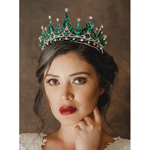 SWEETV Tiaras and Crowns for Women, Wedding Tiara for Bride, Rhinestone Queen Crown, Crystal Costume Hair Accessories for Birthday Prom Quinceanera Celebration,Green