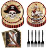 96 Pcs Pirate Party Supplies Tableware Set 350 GSM Pirate Plates Napkins Forks for Adult Teen Children Birthday Party Pirate Party Favors Treasure Theme Party Halloween Decorations Serves 24