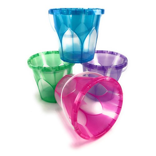 Matty's Toy Stop Beach Gear 6.5" Opaque Plastic Sand Buckets (Pails) Blue, Pink, Green & Purple Party Set Bundle - 4 Pack