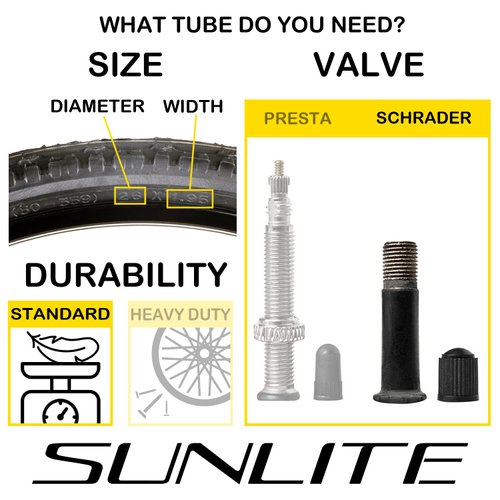 Sunlite Schrader Valve Bicycle Tubes, 26 x 1.50-1.75" / 32mm Valve