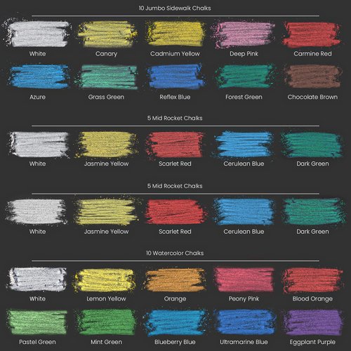 Arteza Kids Sidewalk Chalk, Set of 36, Easy-to-Hold Washable Chalk with Game Guide