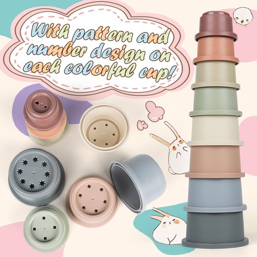 SKYWHALE Stacking Cups for Rabbits, 8PCS Stackable Bunny Toys, Plastic Pet Nesting Snack Cup, Chinchilla, Guinea Pig and Parrot Enrichment Toys for Hiding Food and Playing