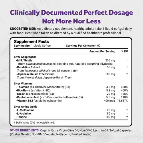 Naturalis Silymarin Milk Thistle 1300mg Enhanced with B Complex & Amino Acids | 13-in-1 Liver Cleanse, Detox & Repair | 60 Liver Essential Softgels