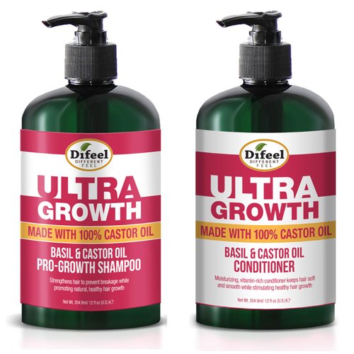 Difeel Ultra Growth Shampoo and Conditioner Set - Includes 12 oz Each of Shampoo and Conditioner, Promotes Growth, Ideal for Thinning Hair, Basil Scent, 2 Count