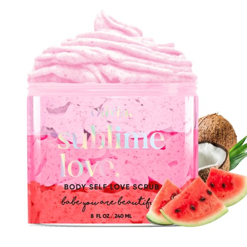 Olivia Beauty Body Scrub for Women - Body Self Love, All Natural Exfoliating Formula with Organic Ingredients like Shea, Mango & Cocoa Butter, and Coconut Oil - Restores Skin Nutrients, 8 Oz