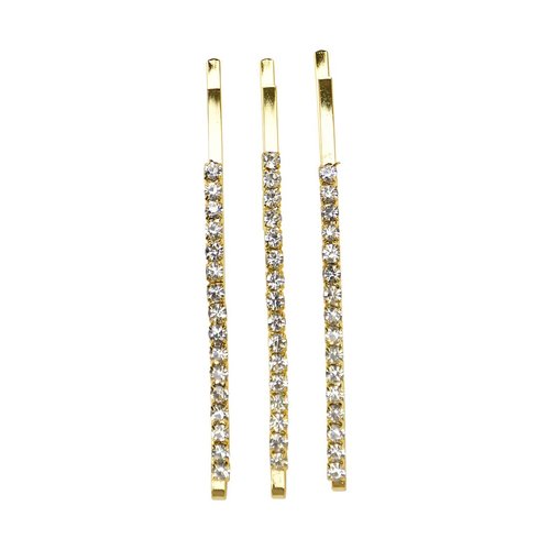 Gold Bridal Hair Clip Bobby Pin With Colored Stones | 3 Count | Clear