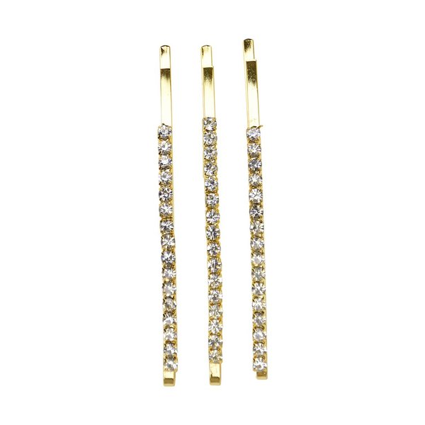 Gold Bridal Hair Clip Bobby Pin With Colored Stones | 3 Count | Clear