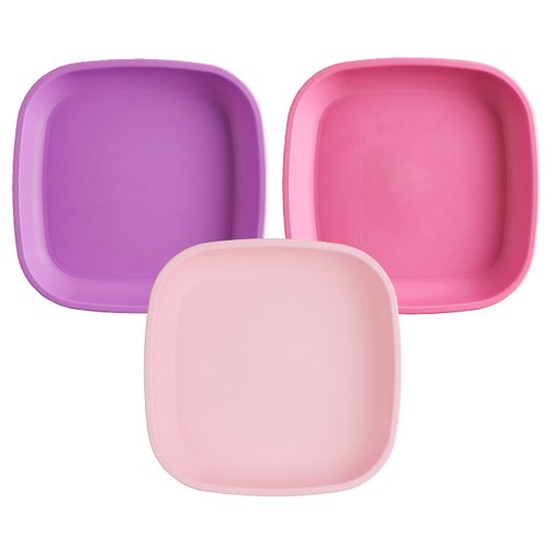 Re-Play Made in USA 7" Toddler Plates, Set of 3 Without Lid - 22 Oz. Deep-Walled and Stackable Plastic Plates, Dishwasher and Microwave Safe - 7.37" x 7.37" x 1.25" Kids Plates, A Princess