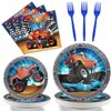 Tevxj 96PCS Truck Birthday Tableware Set Racing Car Dinnerware Disposable Plates Truck Theme Party Plates Napkins Forks for Boys Kids Car Party Decorations Supplies 24 guests