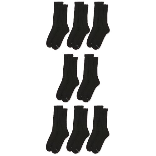 MediPEDS Men's 8 Pack Diabetic Crew Socks with Non-Binding Top, Black, Shoe Size: Men 9-12 / Women 10-13