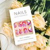Vezocim Press on Nails Square Short 24Pcs Press on Nails with Colorful Wavy Line Designs Glossy Full Cover Acrylic Extra Short Coffin False Nails Glue ons Fingernails Artificial Fake Nails for Women