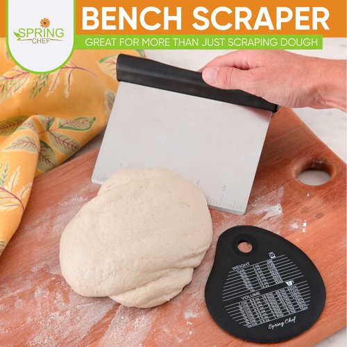 Spring Chef - Bench Scraper, Stainless Steel Scraper, Pastry Scraper, Pizza and Dough Cutter, With Bonus Bowl Scraper, Black