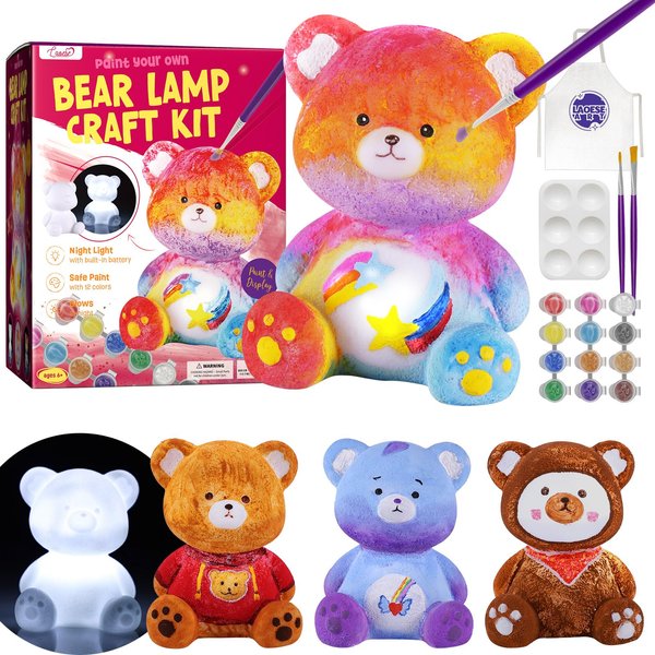 Paint Your Own Bear Lamp Kit, Art Supplies Arts & Crafts Kit, Painting kit for Kids 6-12, Arts and Crafts for Kids Ages 8-12, Toys Girls Boy Birthday Christmas Gift Ages 3 4 5 6 7 8 9 10 11 12+