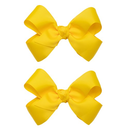 HAIRBOWS Girls' 2 Pack of Grosgrain Hair Bows with Knot Wrap Center on Hair Clips, All Ages and Hair Types, 6 Inch Bows, Yellow