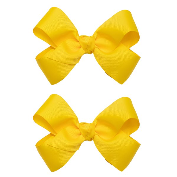 HAIRBOWS Girls' 2 Pack of Grosgrain Hair Bows with Knot Wrap Center on Hair Clips, All Ages and Hair Types, 6 Inch Bows, Yellow