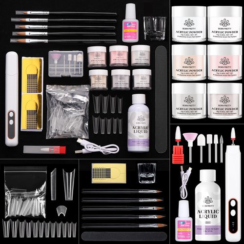 BORN PRETTY Acrylic Nail Kit with Drill - 92Pcs Acrylic Pwoder Set for Beginners With Everything Acrylic Powder and Liquid Set for Nails Supplies Acrylic Brushes Nail Tips Art Decoration Tools DIY Salon at Home
