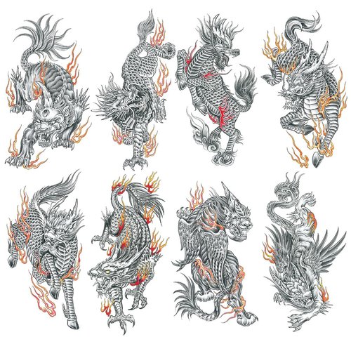 Oottati 8 Sheets Arm Waterproof Temporary Tattoos Black Fire Kylin
