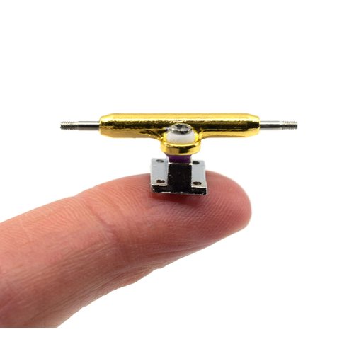 Teak Tuning Prodigy Pro Inverted Fingerboard Trucks with Gold Colored Locknuts & Urethane Tuning, Gold Colorway - 34mm Width - Inverted Kingpin, Solid Axle Style - Tuned & Assembled