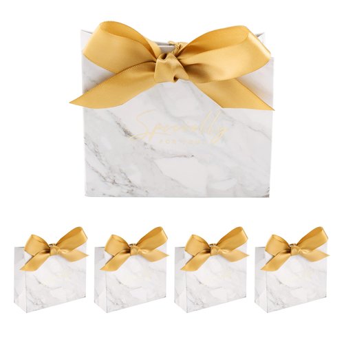 Yoption 50pcs Marble Wedding Party Favor Boxes, Vintage Wedding Candy Boxes Bags Chocolate Treat Gift Boxes with Ribbons for Wedding Bridal Shower Birthday Party Decoration (Marble)