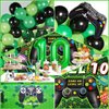Vlipoeasn 90PCS 10th Birthday Video Game Party Decorations for Boys Set Green 10th Birthday Supplies -10th Video Game Backdrop, Balloons, Tablecloth, Gamer and 10 Foil Balloons for 10th Birthday Party