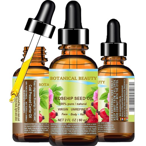 Botanical Beauty ROSEHIP SEED OIL Pure For Face, Skin, Hair and Body. Anti-Aging Moisturizer Facial Oil 2 Fl oz 60 ml