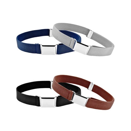 Tatuo 4 Pieces Kids Buckle Belt Kid Adjustable Elastic Belt Boy Stretch Belt for Children Favor (black, gray, brown, navy blue)