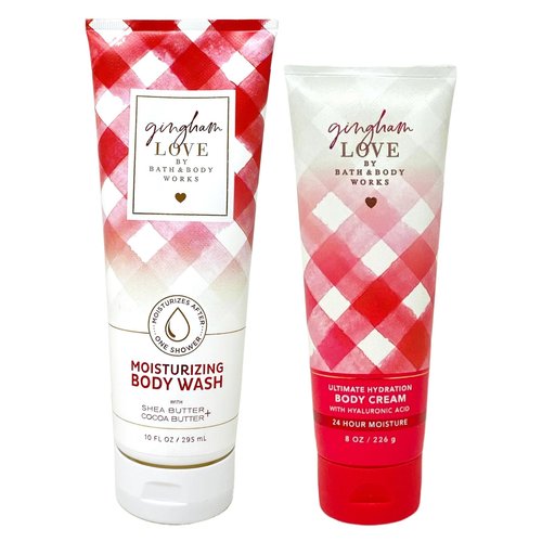 Bath and Body Work GINGHAM LOVE Moisturizing Body Wash and Body Cream Bundle - Full Size