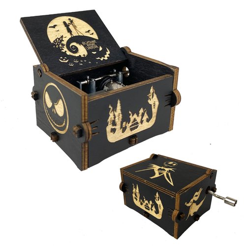 QtthZZr Nightmare Before Christmas Hand-cranked Musical Box,Tiny Music Box Engraved Wood Musical for Boy Girl Halloween Christmas Thanksgiving Birthday