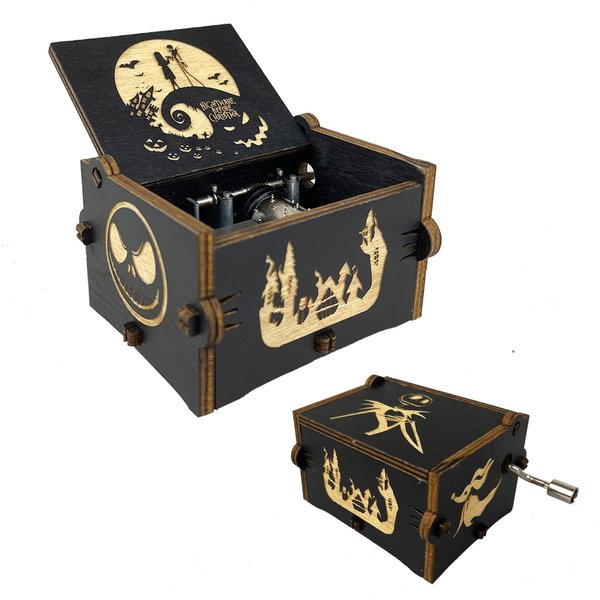 QtthZZr Nightmare Before Christmas Hand-cranked Musical Box,Tiny Music Box Engraved Wood Musical for Boy Girl Halloween Christmas Thanksgiving Birthday