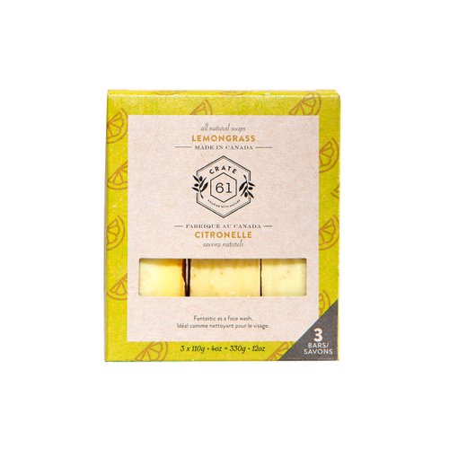 Crate 61, Handmade Vegan Natural Bar Soap Cold Pressed For Face And Body, With Premium Essential Oils, Eucalyptus & Peppermint For Men And Women 3 Pack (Lemongrass)