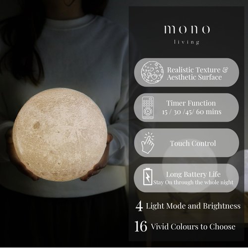 mono living Moon Lamp for Adult, 4.7 Inch 16 Color 3D Led Bedroom Décor Night Light Ball, Valentines Day Gift Cool Nursery Lamp Fun Desk House Room Aesthetic, Couple Boy Teen Girl Birthday Decoration