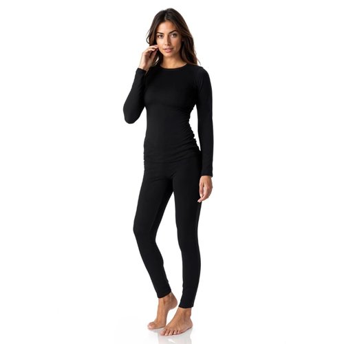 Thermajane Long Johns Thermal Underwear for Women Fleece Lined Base Layer Pajama Set Cold Weather (Medium, Black)