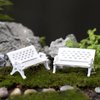 Miniature Park Bench Set, 2 Pcs White, Mini Garden Ornaments, Park Street Seats Bench Chairs Kit for Dollhouse Decor, Fairy Garden Decorations Furniture