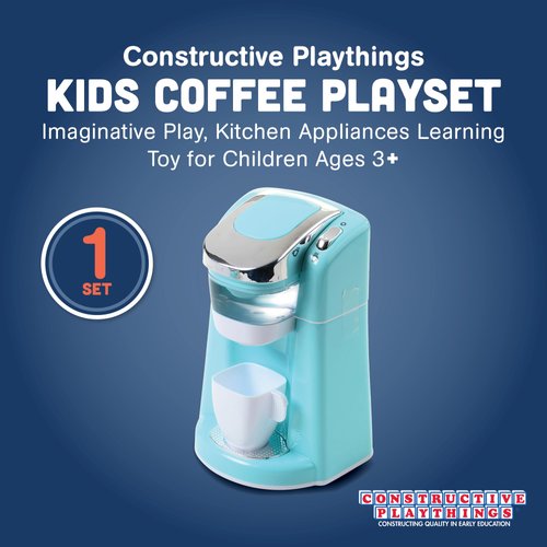 Constructive Playthings Kids Coffee Playset with Pods for Imaginative Play, Kitchen Appliances Learning Toy for Children Ages 3+