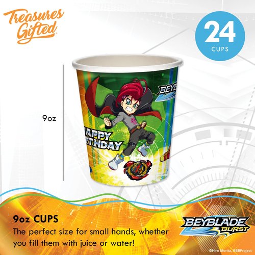 Treasures Gifted Officially Licensed BEYBLADE BURST Party Supplies - BEYBLADE Cups 24ct - 9oz BEYBLADE BURST Cups - BEYBLADE Birthday Party Supplies - BEYBLADE Party Supplies - BEYBLADE Party Cups