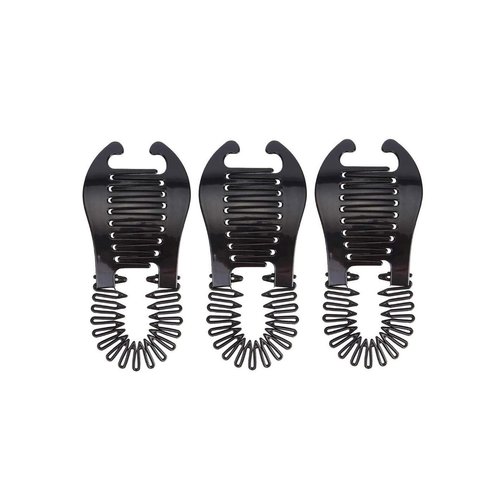 Fodattm 3PCS Women Stretch Flexible Hair Combs Tooth Headband Interlocking Banana Clip Clincher Two Sides Hair Comb Elongated Ponytail Holder Hair Styling Tool (Black)