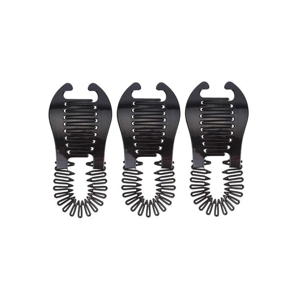 Fodattm 3PCS Women Stretch Flexible Hair Combs Tooth Headband Interlocking Banana Clip Clincher Two Sides Hair Comb Elongated Ponytail Holder Hair Styling Tool (Black)