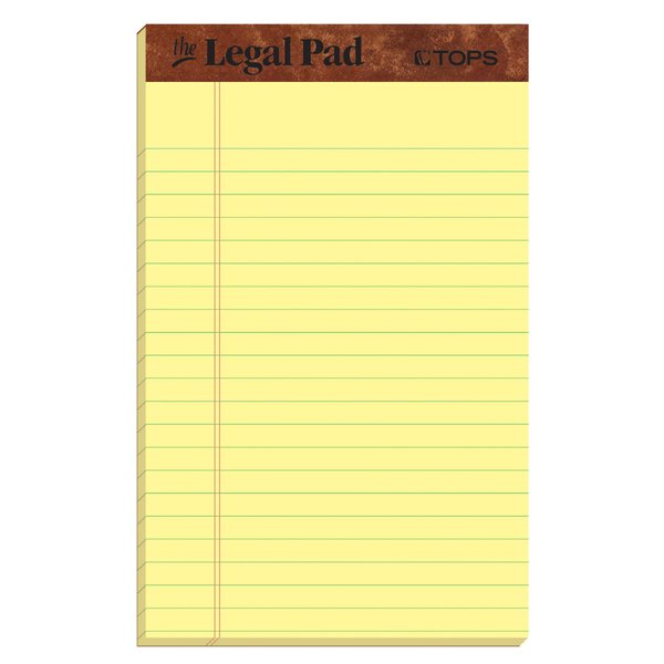 TOPS The Legal Pad Writing Pads, 5" x 8", Jr. Legal Rule, Canary Paper, 50 Sheets, 5 Pack (75017)