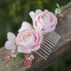 Fangsen Wedding Pink Rose Gypsophila Paniculata Flower Hair Comb Bridal Headpiece Floral Hair Accessories