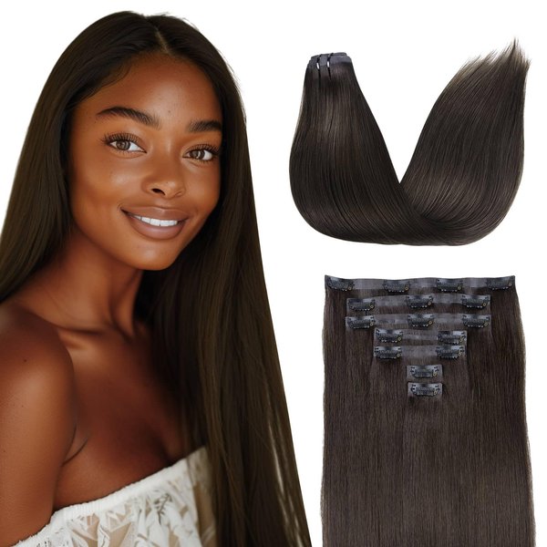 Clip in Hair Extensions Seamless Clip in Hair Extensions Human Hair, Straight 18 Inch 110g 7pcs #2 Dark Brown Clip in Hair Extensions Real Human Hair, Ultra-thin PU Weft Human Hair Clip in Extensions