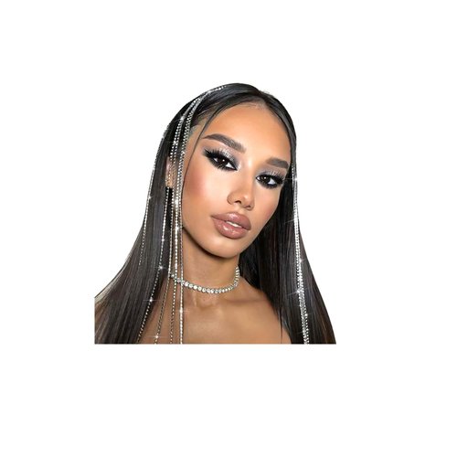 SAWINDA Sliver Head Chain Jewelry Tassel Rhinestone Headpiece Crystal Halloween Prom Costume Headband Accessories Wedding Bride Diamond Head Piece for Women Girls