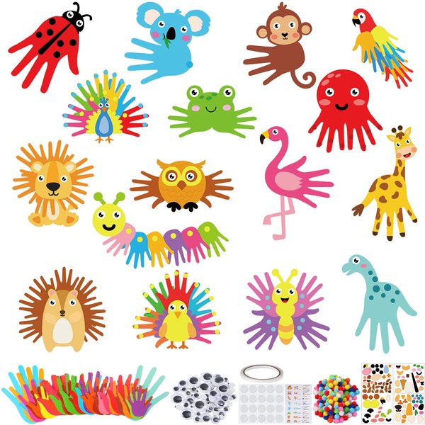 Sumind 16 Sets Arts and Crafts Kits for Kids Ages 3-5 Toddlers Craft Kit for Preschoolers Kindergarten Elementary Animal Handprint Educational Learning Easy Fun School Birthday Gift for Christmas
