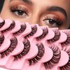 Russian Strip D Curl Lashes, Flu-ffy 18mm Fake Faux Mink Lashes that Look Like Extensions Curly Volume Wispy Eyelashes Natural Look 7 Pairs Pack(7P-E11)
