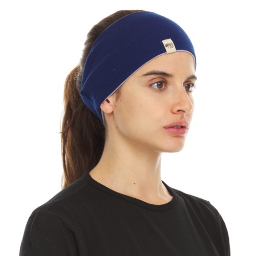 Merino Wool Reversible Headband Ash Gray/Navy Blue One Size