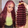 Burgundy Braiding Hair 100g Deep Wave 2 Bundle Bulk Human Hair for Braiding Deep Curly 100% Remy Human Hair Extensions for Boho Curly Wave Braids 99J Red Braiding Hair (99J, 24 Inch)