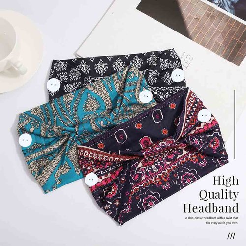 YBSHIN Boho Headbands Elastic Wide Nurses Knot Hair Bands Ear Protection Head Wraps Yoga Workout Sweatbands Stretch Running Sport Head Bands for Women 3Pcs