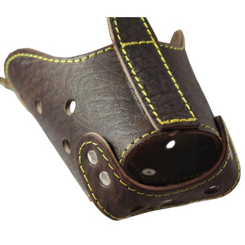 Real Leather Cage Basket Secure Dog Muzzle Brown - German Shepherd, (Circumference 13.7", Snout Length 4.7")