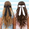 2PCS Silky Satin Hair Bows Ribbon Hair Clips, Fall Alligator Hair Pins, Ponytail Holder Accessories Sides Metal Hair Bow Barrettes Hair Accessories for Women Girls Kids (Black+White)