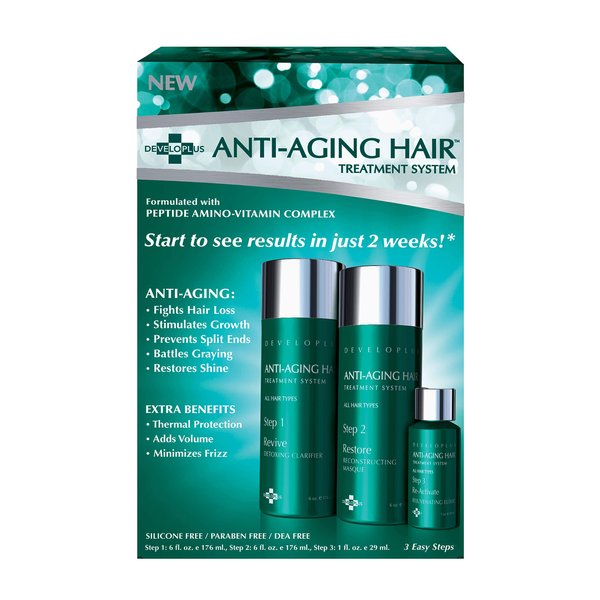 Developlus Anti-Aging Hair Treatment System, Deep Conditioning Formula Fights Hair Loss, Stimulates Growth, Prevents Split Ends, Battles Graying, and Restores Shine, Silicone and Paraben Free